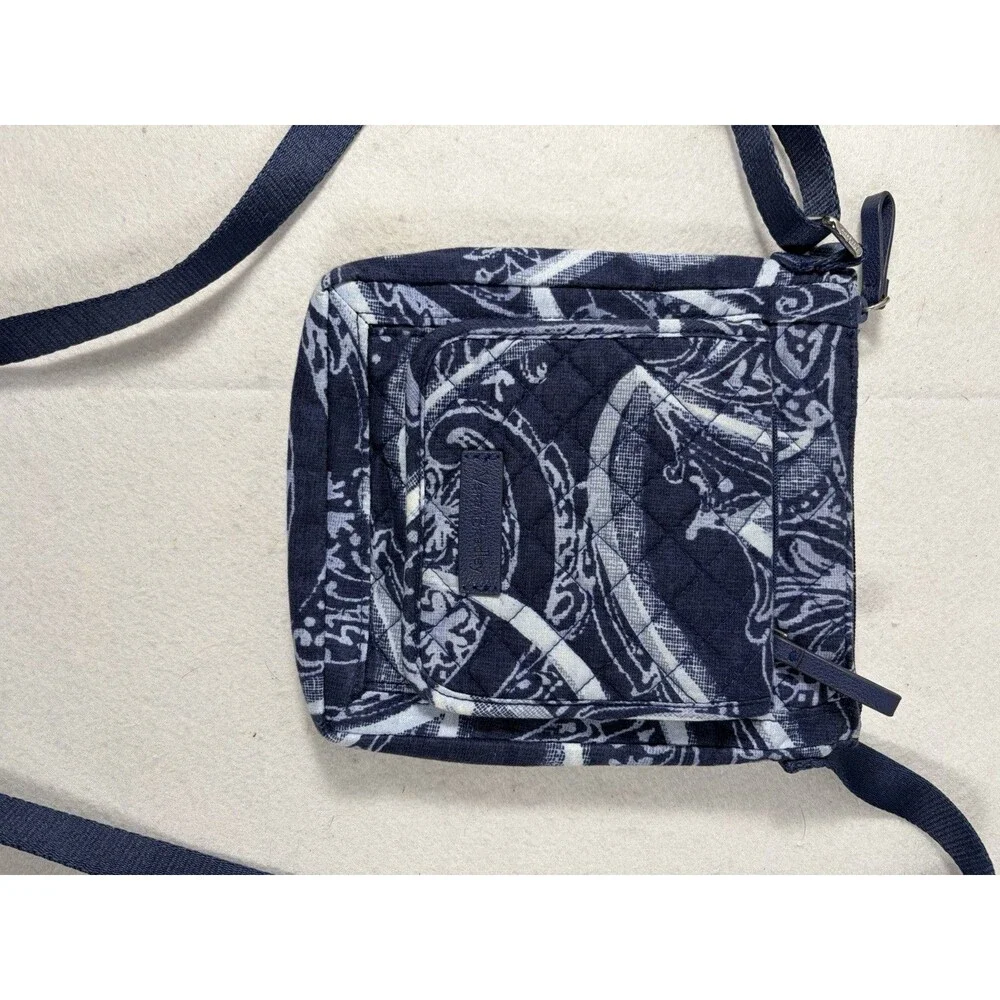 Vera Bradley Paisley Noir Crossbody Bag Quilted Cotton Blue Floral 8 X 8